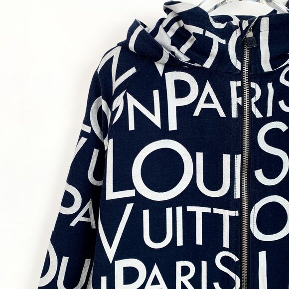 Louis Vuitton Paris Designer Jacket With Hood & Zip Closure In Navy & White - Picture 3 of 8